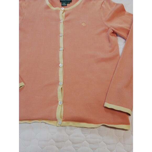 Women's Ralph Lauren Green Label Cardigan Peach Yellow Accents Size Large - Picture 9 of 13